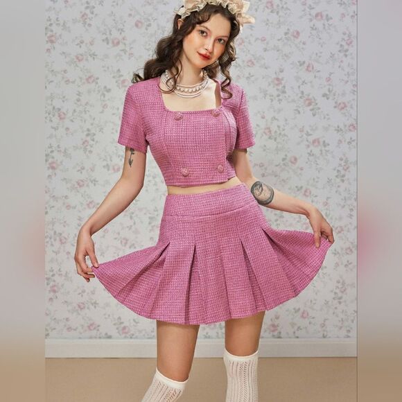 NWT PINK LILAC Tweed Mini Skirt SIZE SMALL NEW TEXTURED - Picture 6 of 7